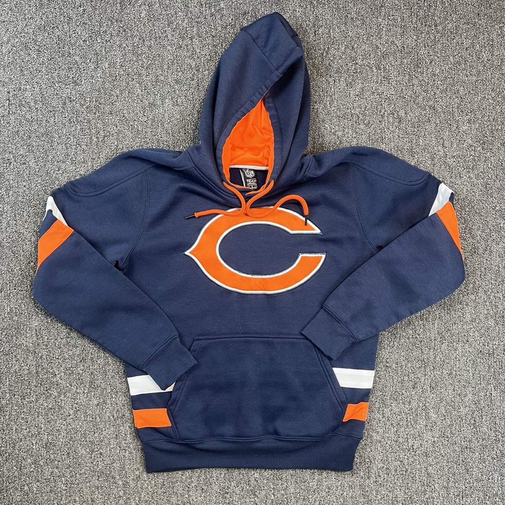 NFL Team Apparel Chicago Bears Hoodie Small Navy Orange Embroidered Gameday Fan